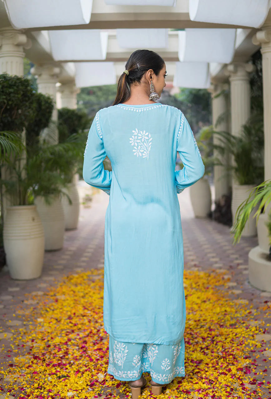 Kashaf Women Blue Chikankari Modal Set