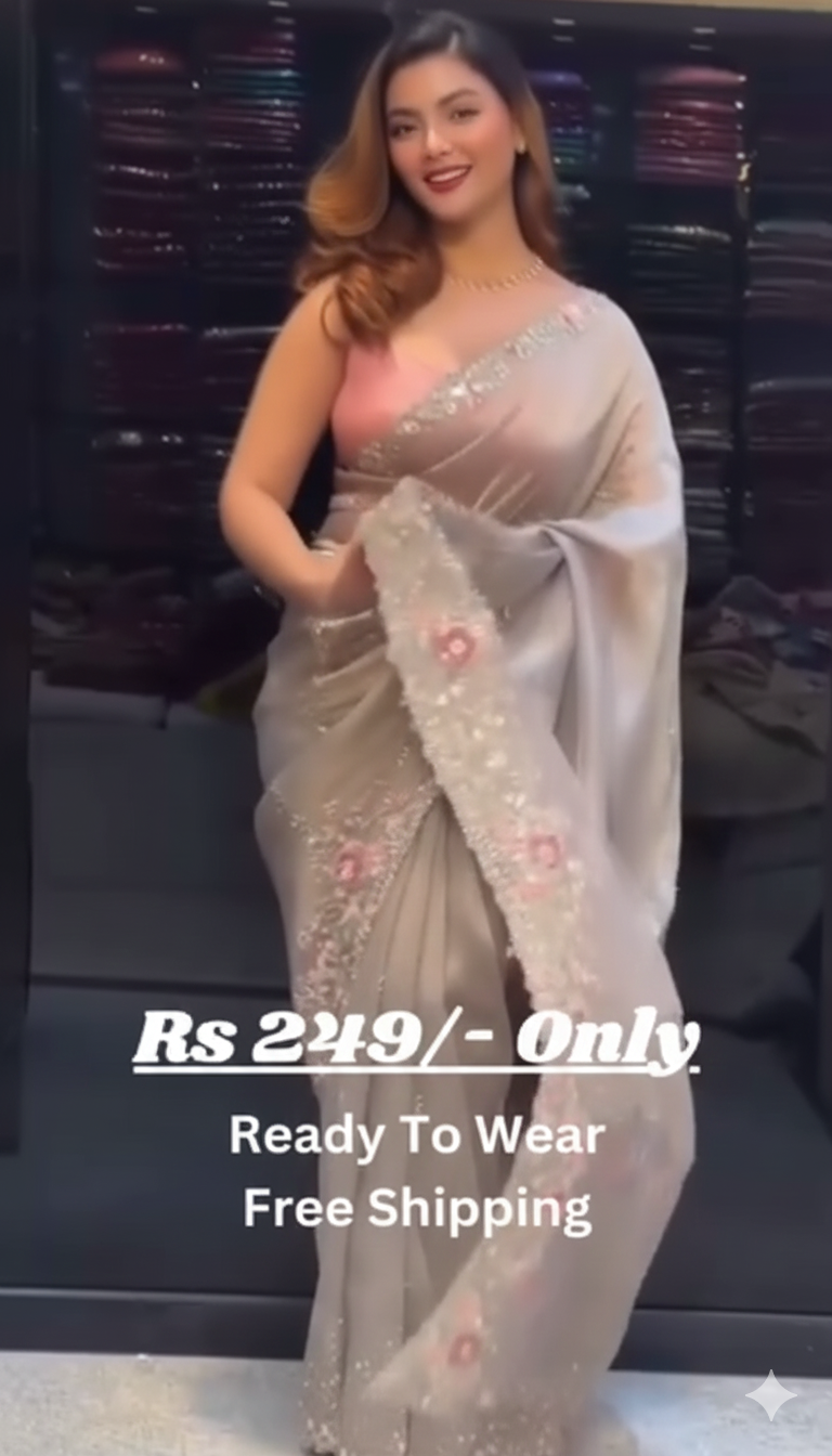 Purple Satin Organza Sequin Embroidered Saree With Blouse
