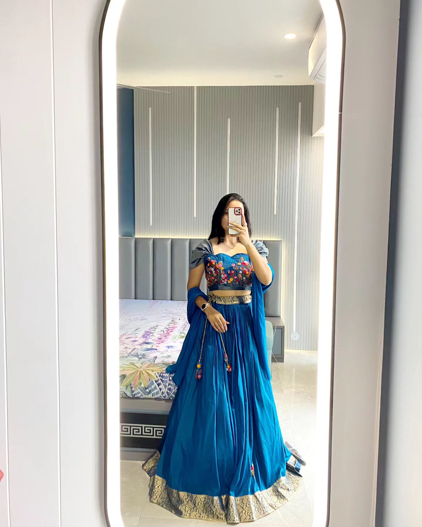 Blue Georgette Ruffle Lehenga With Heavy Embroidered Blouse