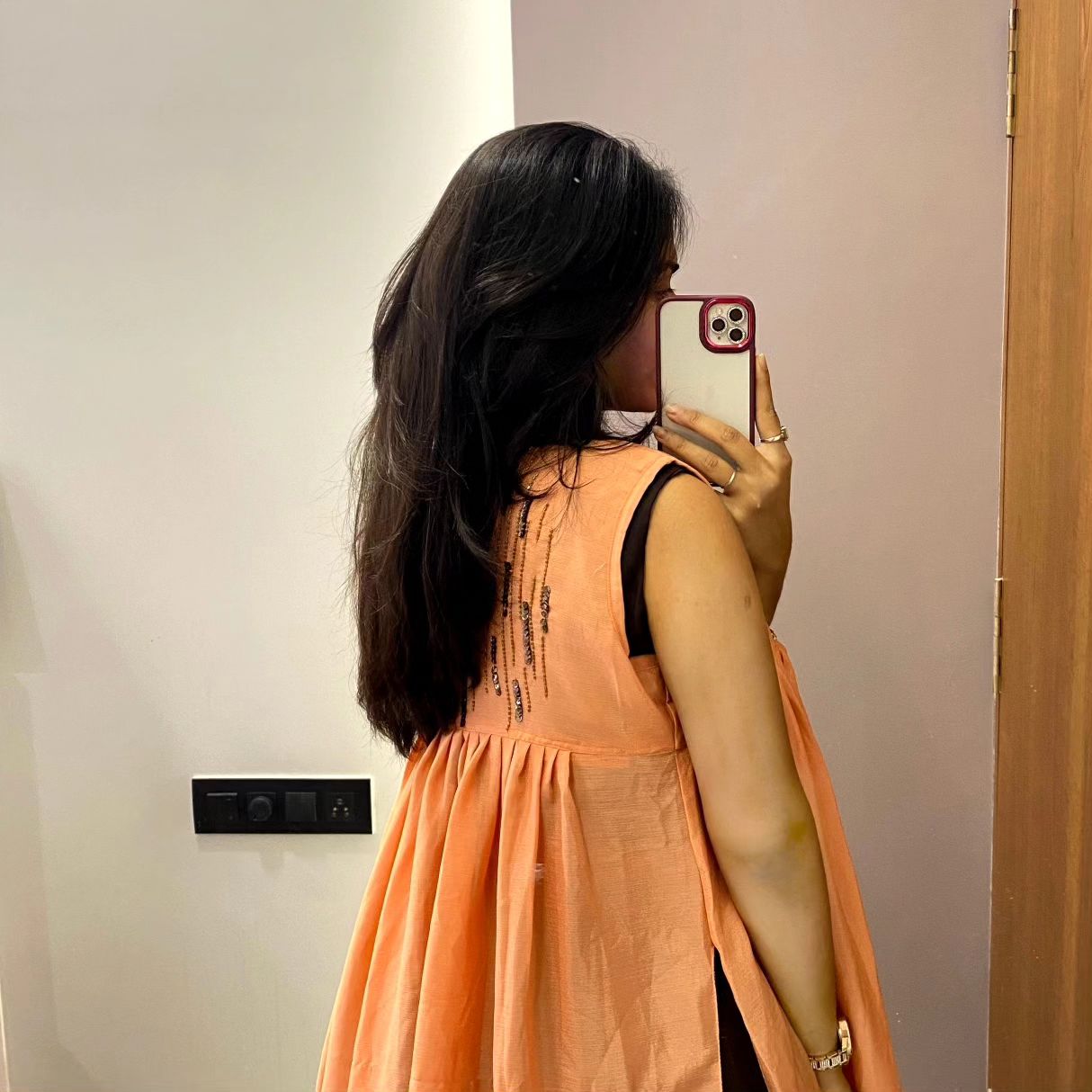 Orange And BLack Georgette Ruffle Lehenga With Blouse