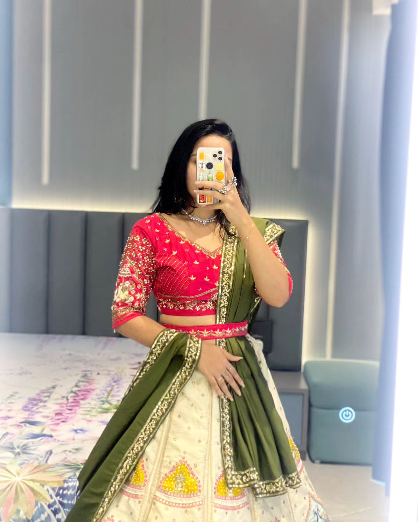 Red And White Georgette Ruffle Lehenga With Heavy Embroidered Blouse