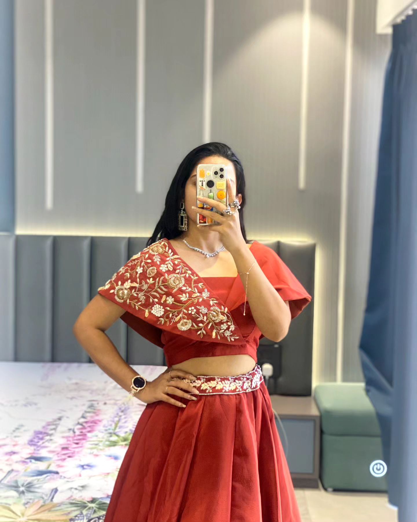 Red Georgette Ruffle Lehenga With Heavy Embroidered Blouse