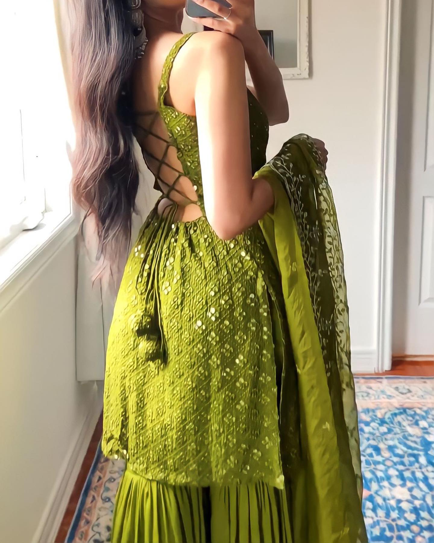 Beautiful Green Color Embroidery With Sequence Work Sharara