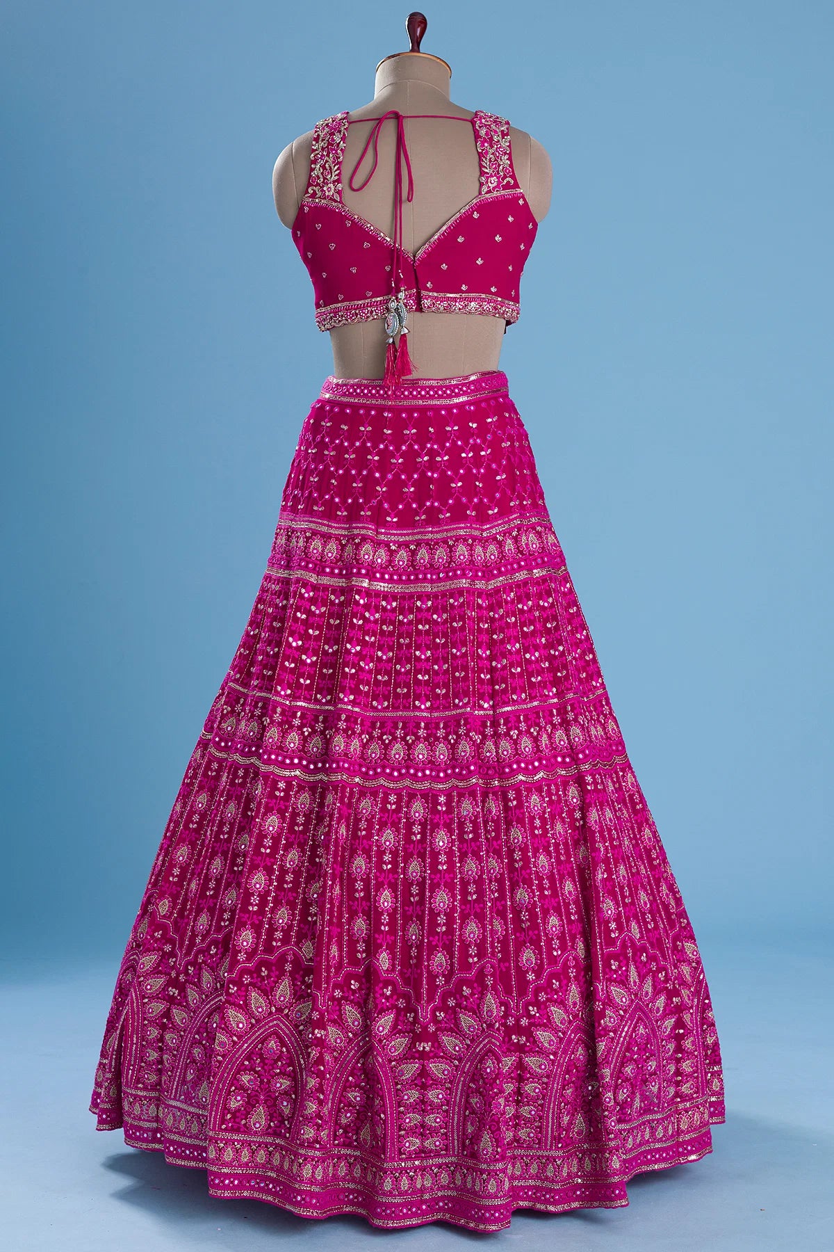 Dark Magenta Pink Abla Embroidered Georgette Lehenga For All Function