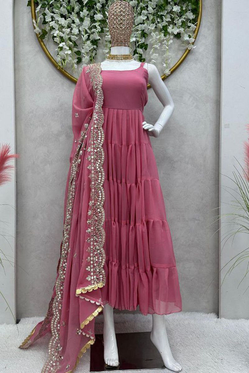 Ethereal Aqua Anarkali Faux Georgette Gown with Sequin Embroidery