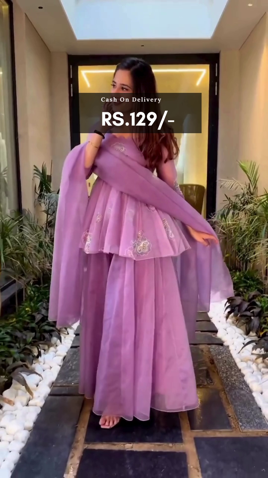 Celebrity Look Organza Suits Levander Embroidery Plazzo Set With Duppata For Partywear