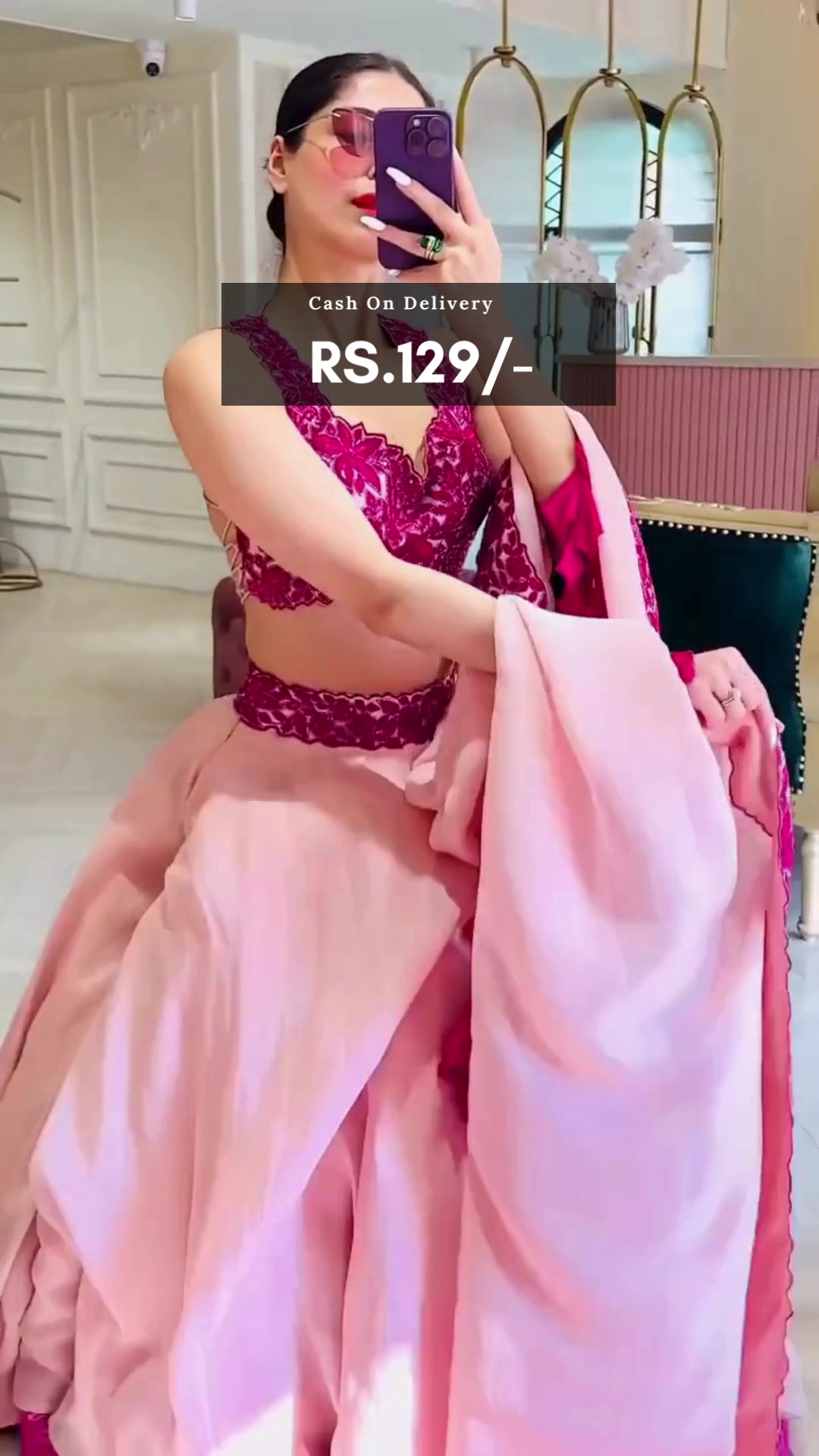 Faux Georgette Cut Work Lehenga Choli