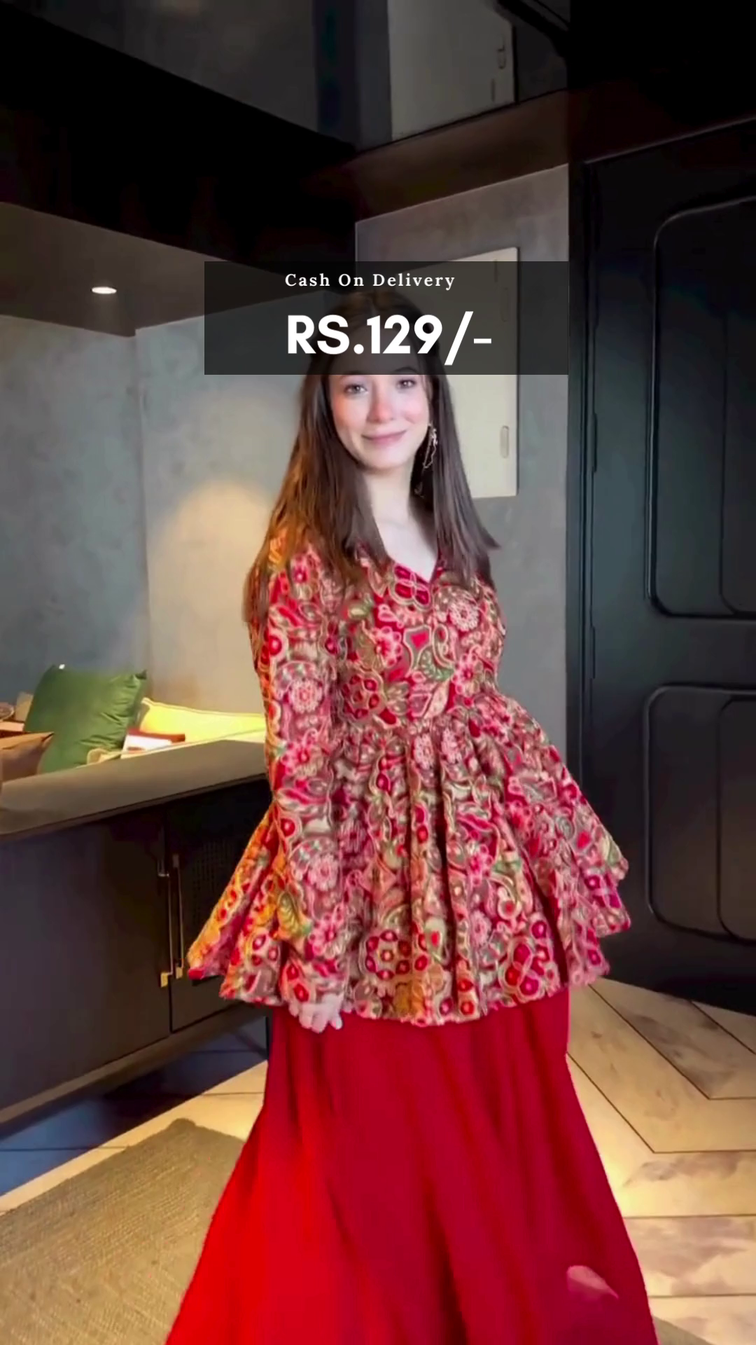 Red crepe printed palazzo suit