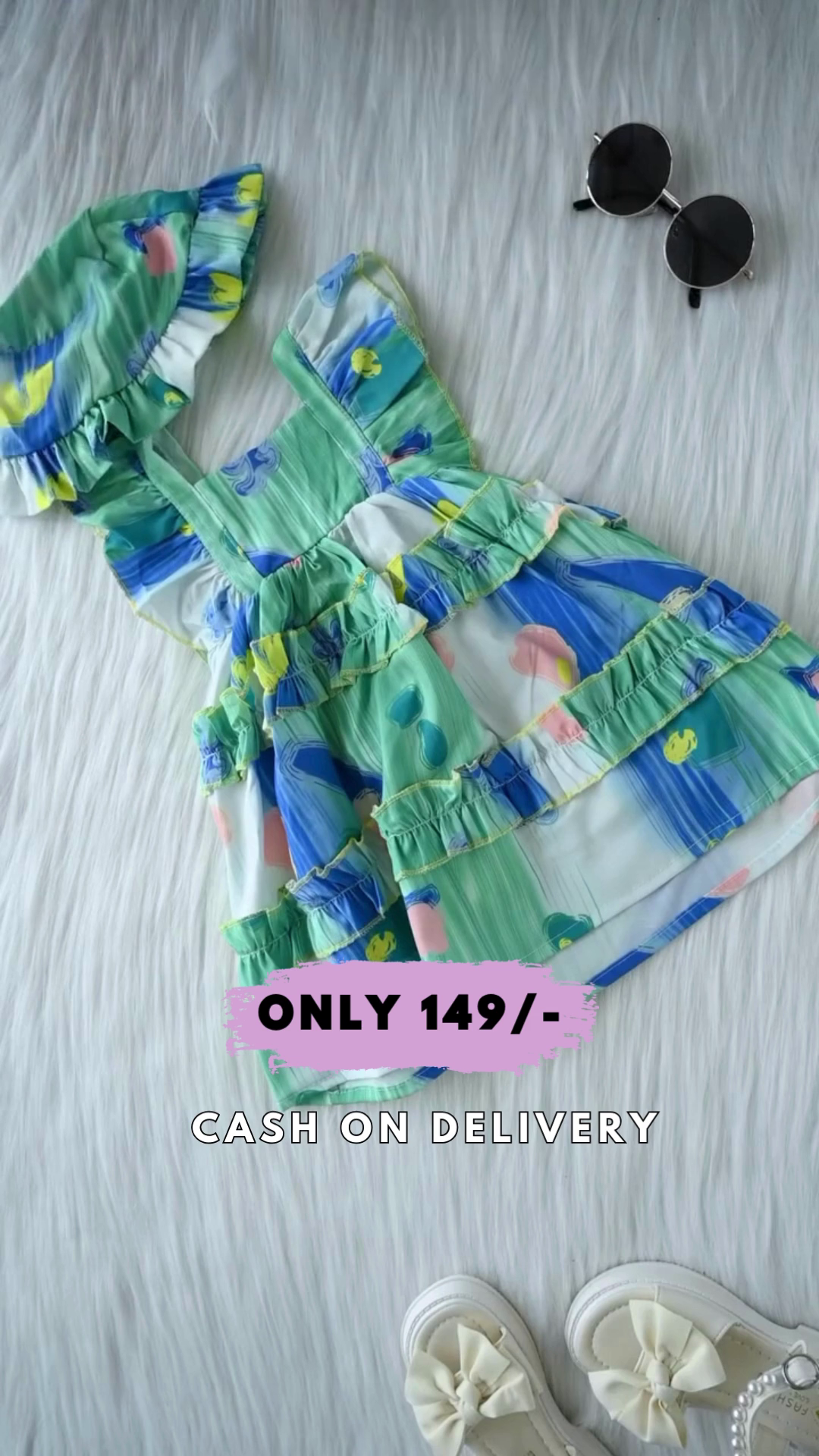 Pearl A-Line Bow Lace Baby Girls Denim Dresses Fashion Girls Seersucker Sleeve Splicing Denim Frock Party Kids Dress