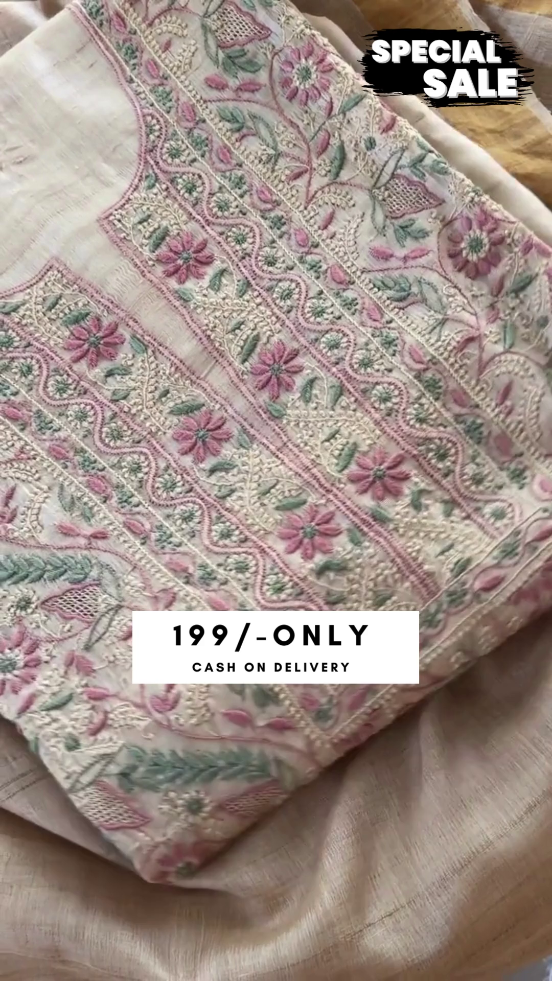 Glaze Cotton Thread Work Embroidered Unstitched Suit and Glaze Cotton Embroidered Pant With Chanderi Silk Thread Embroided Dupatta