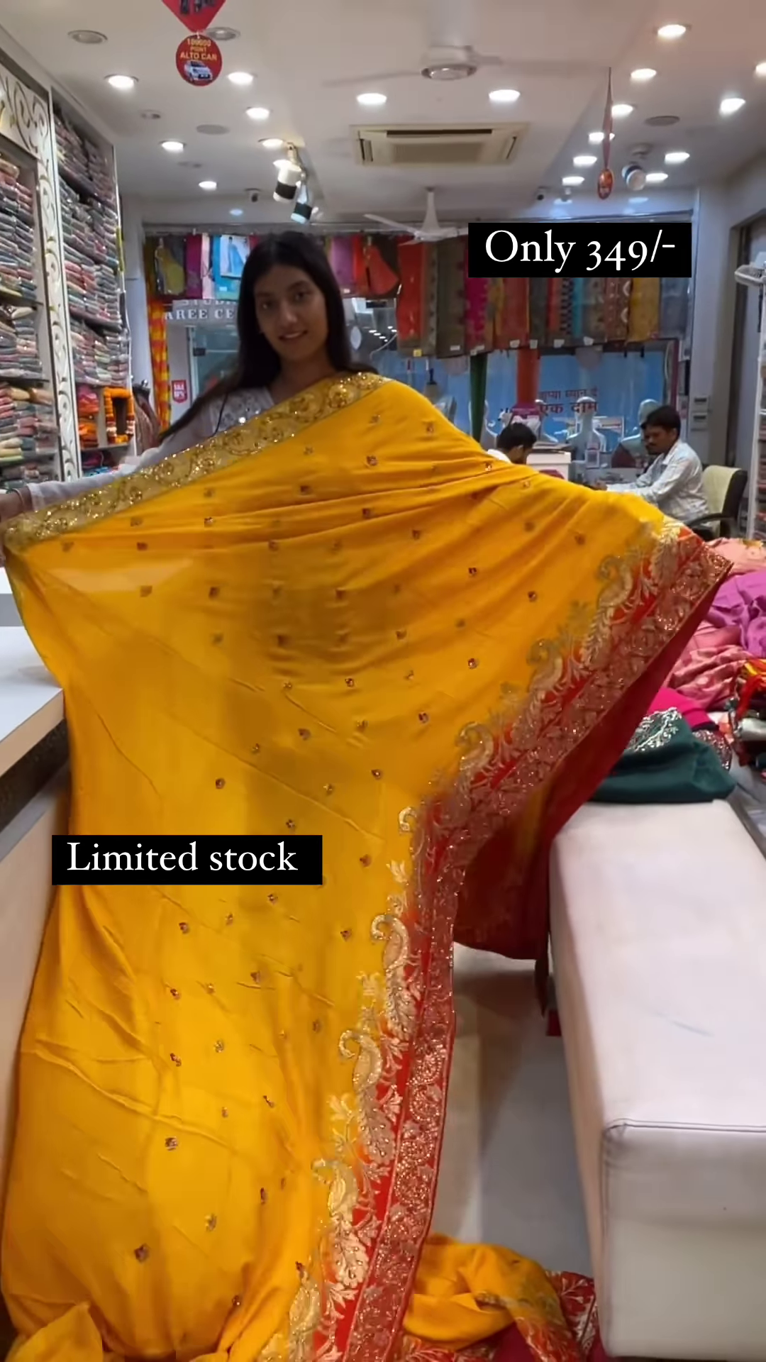 Orange Yellow Handwork Heavy Wedding Wear Saree