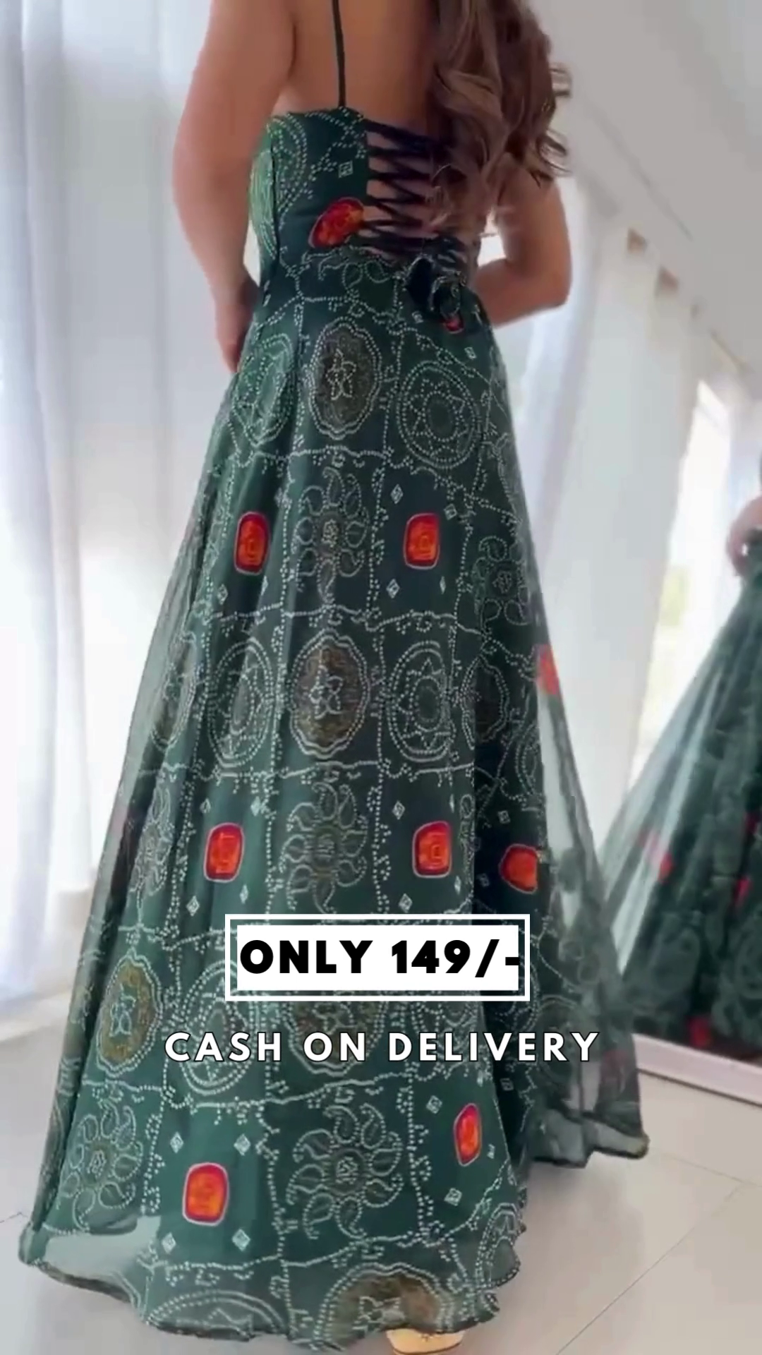 Bandhani Print Beautiful Anarkali Green Color Suit