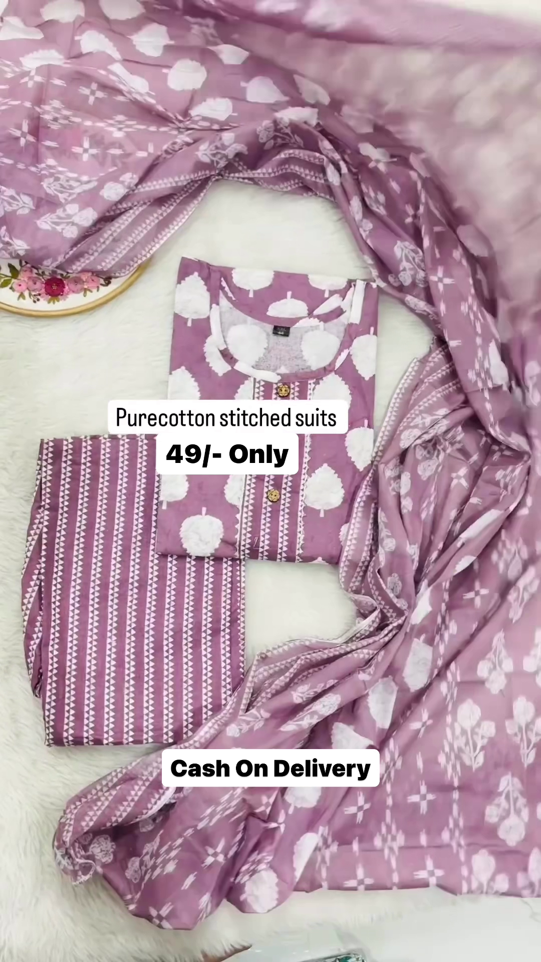 Flamingo Fancy Stitched pure cotton suit