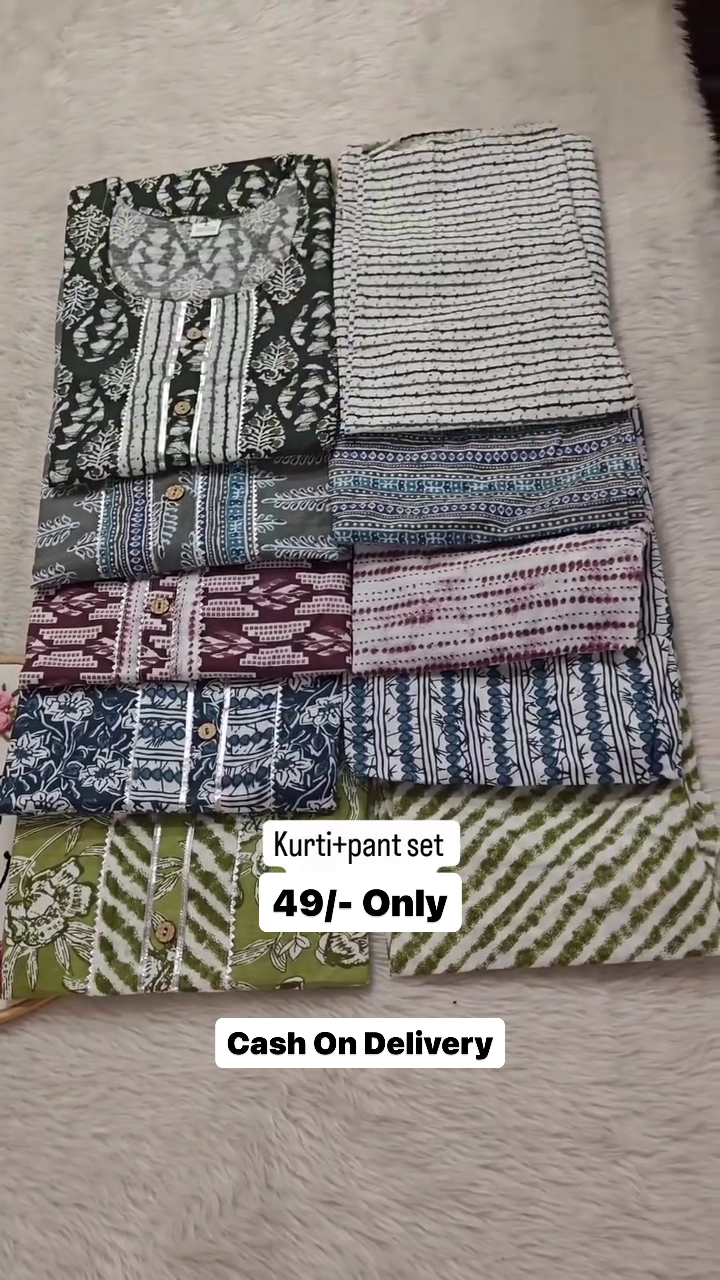 Women Pure Cotton Kurta Pant Set Wit Neck Pattern