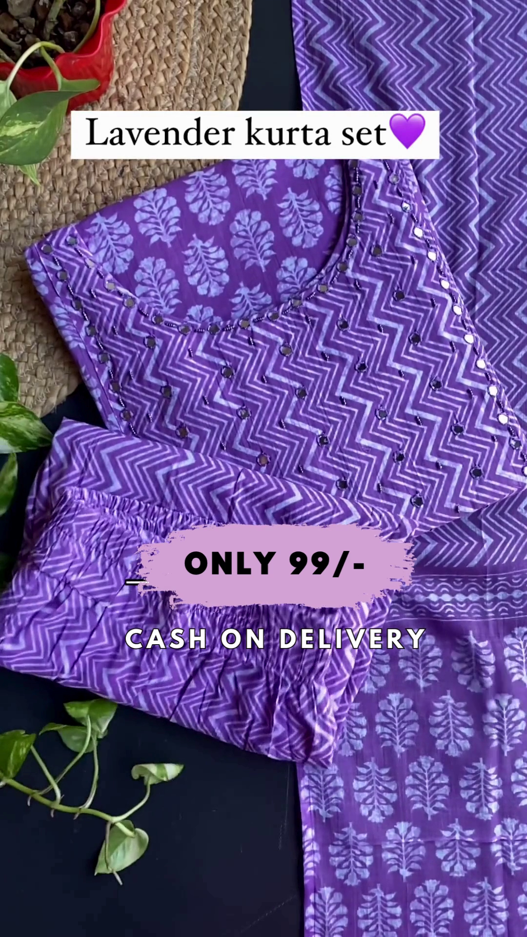 Purple & White Coloured Pure Cotton Printed Women Fully Stitched Designer Party wear Kurti with Pant