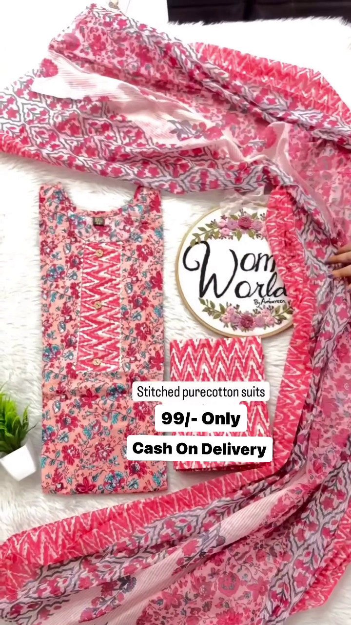 Pure Cotton Blue Designer Stich Kurti Plazzo Set With Dupatta