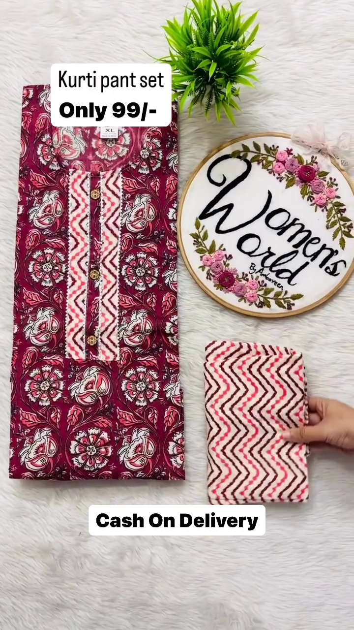 Floral Print Stitched Cotton With Maheshwari Cotton Dupatta