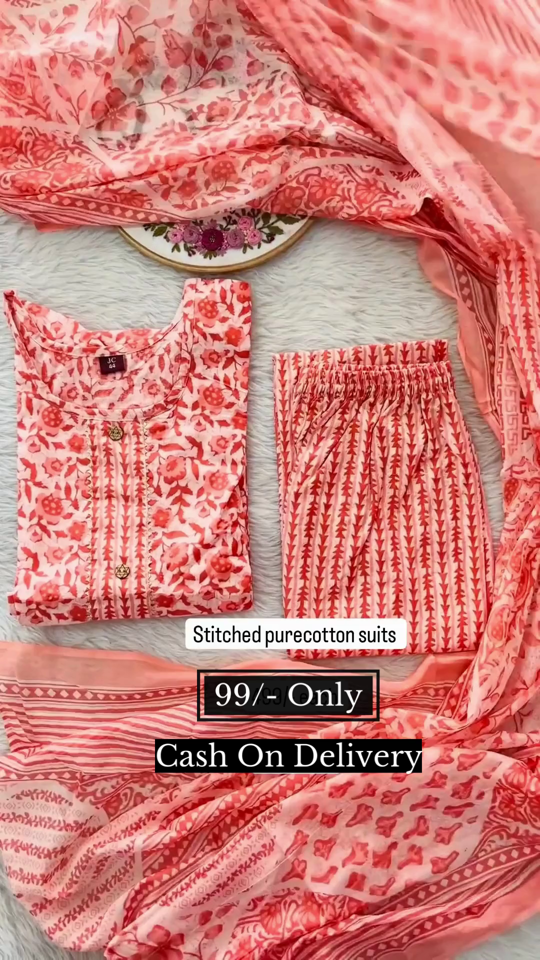 Floral Printed Empire Kurta with Palazzos & With Dupatta