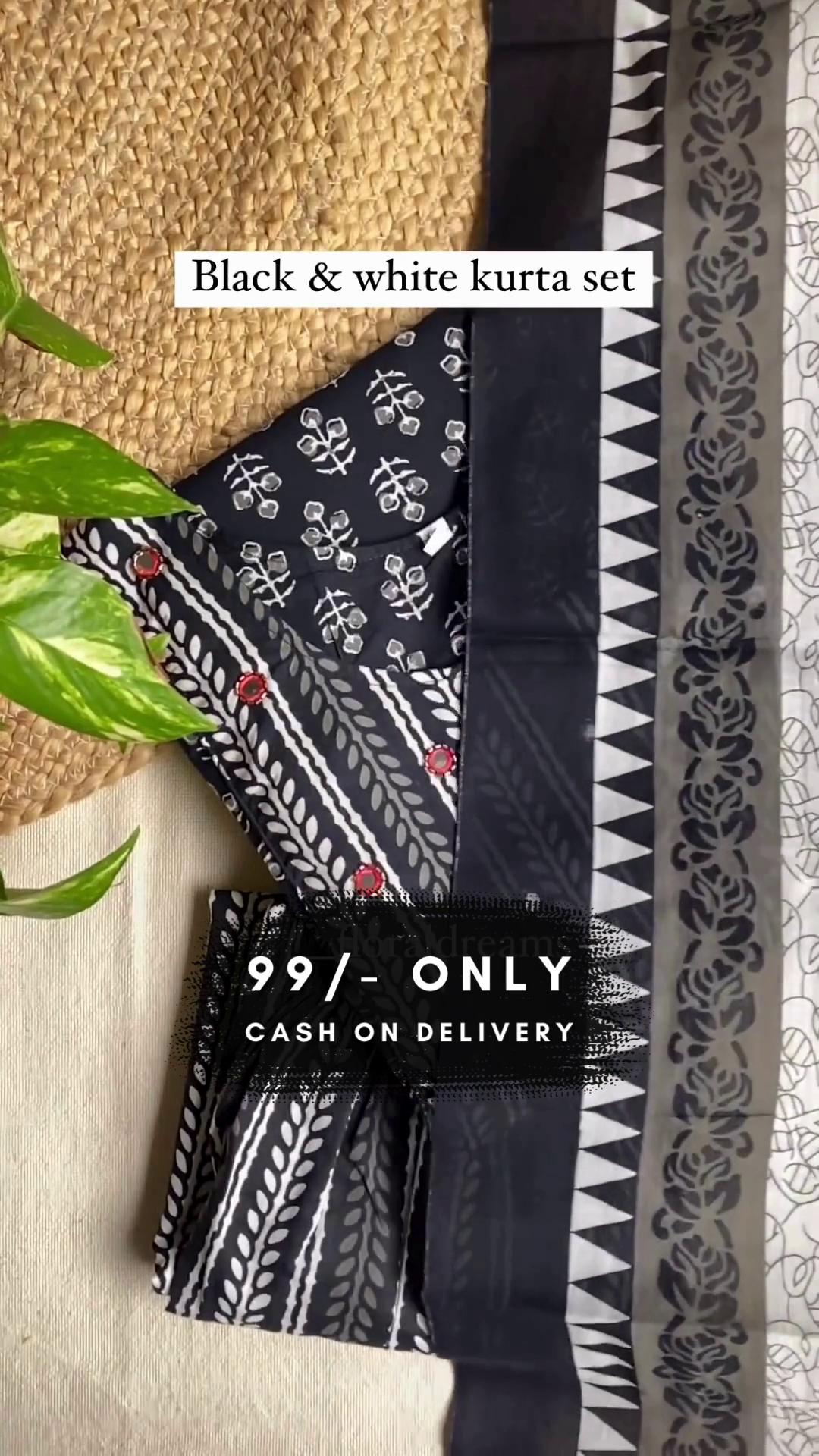 Black and white kurta set