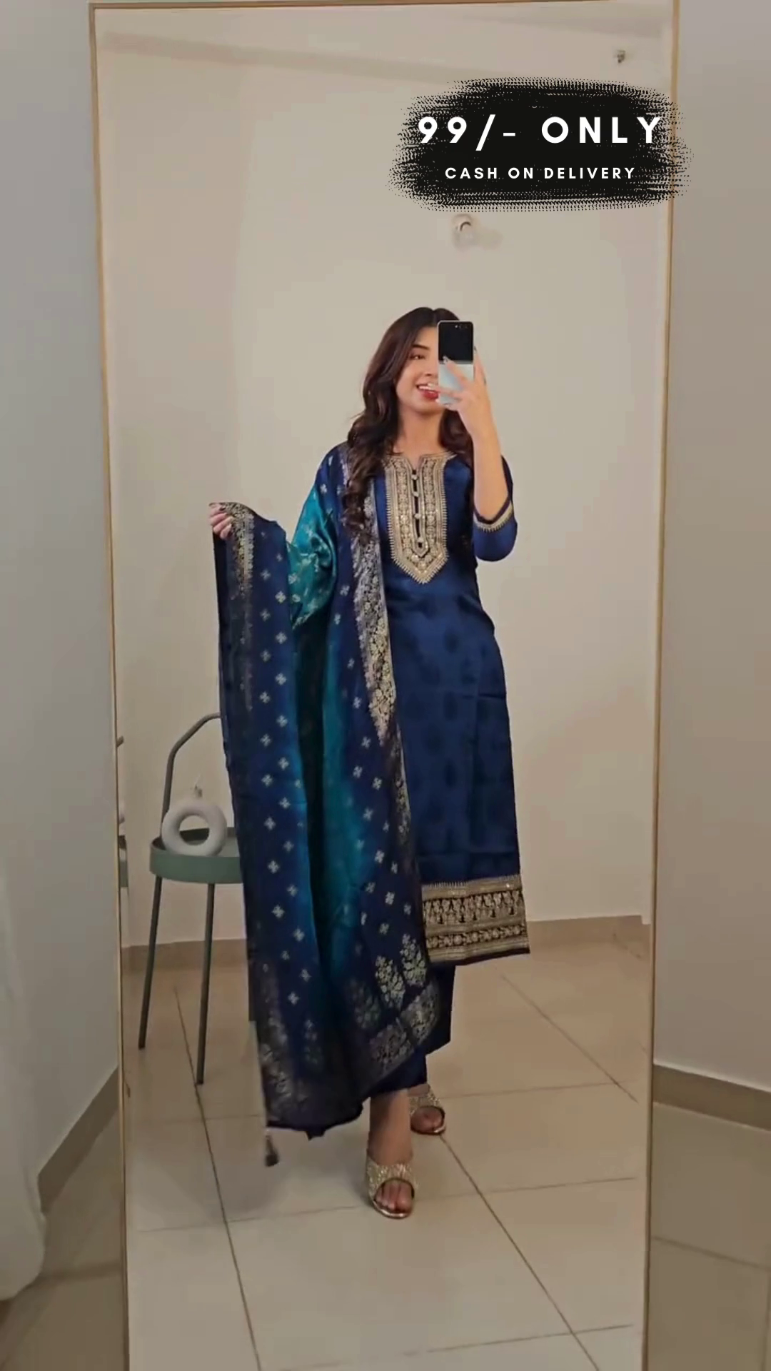 Ethnic Motifs Regular Chanderi Silk Straight Kurta with Trousers & With