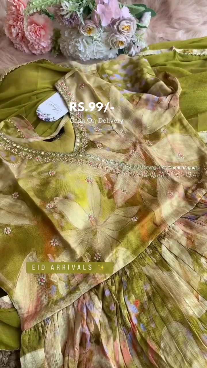 Neon Green Kurta With Printed Salwar And Dupatta