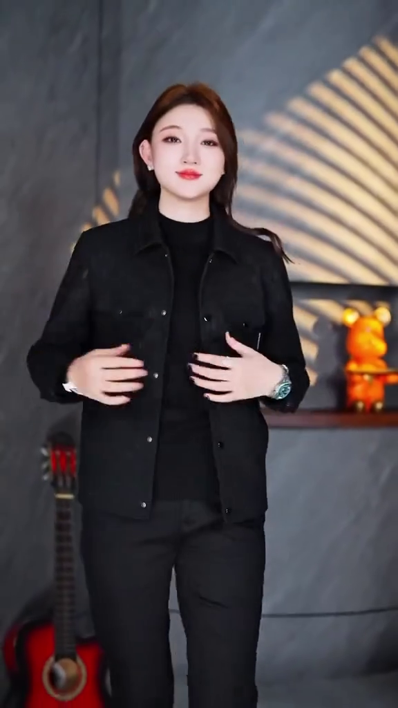 Women Full Sleeve Denim Jacket(Black)