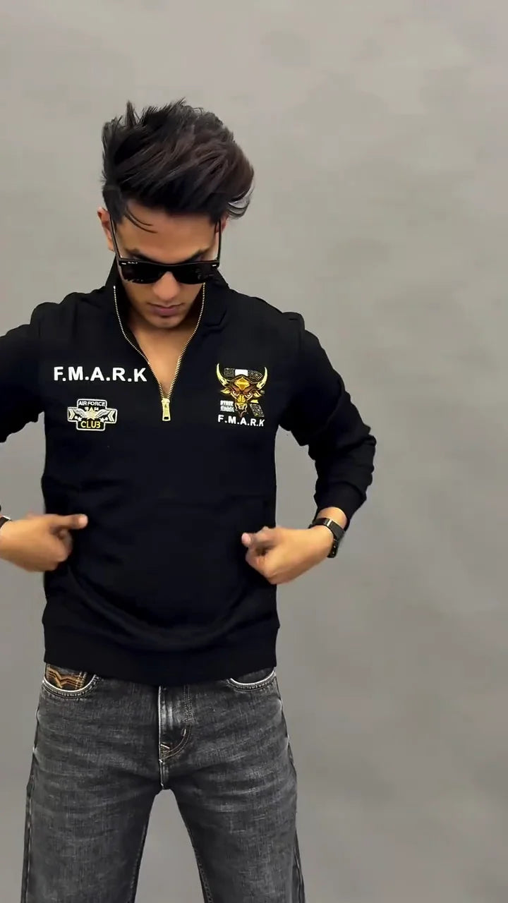 Men Embroidered Regular Fit High-Neck Pullover