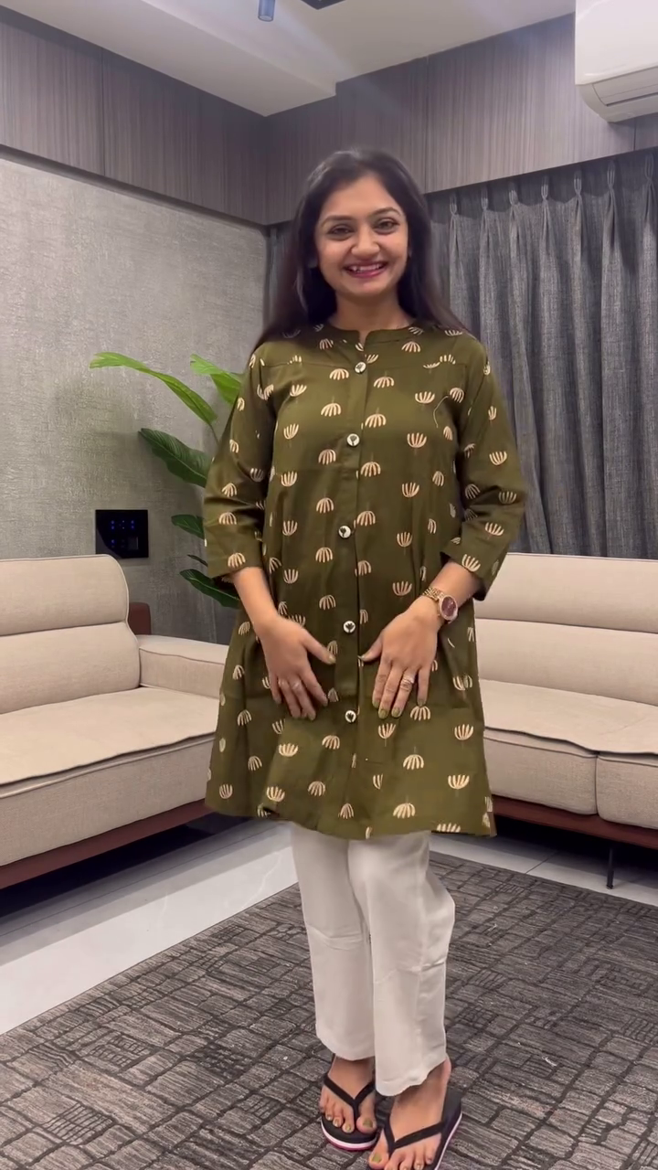 Women's A-Line Cotton Kantha Work Floral Printed Kurta Set with Trouser