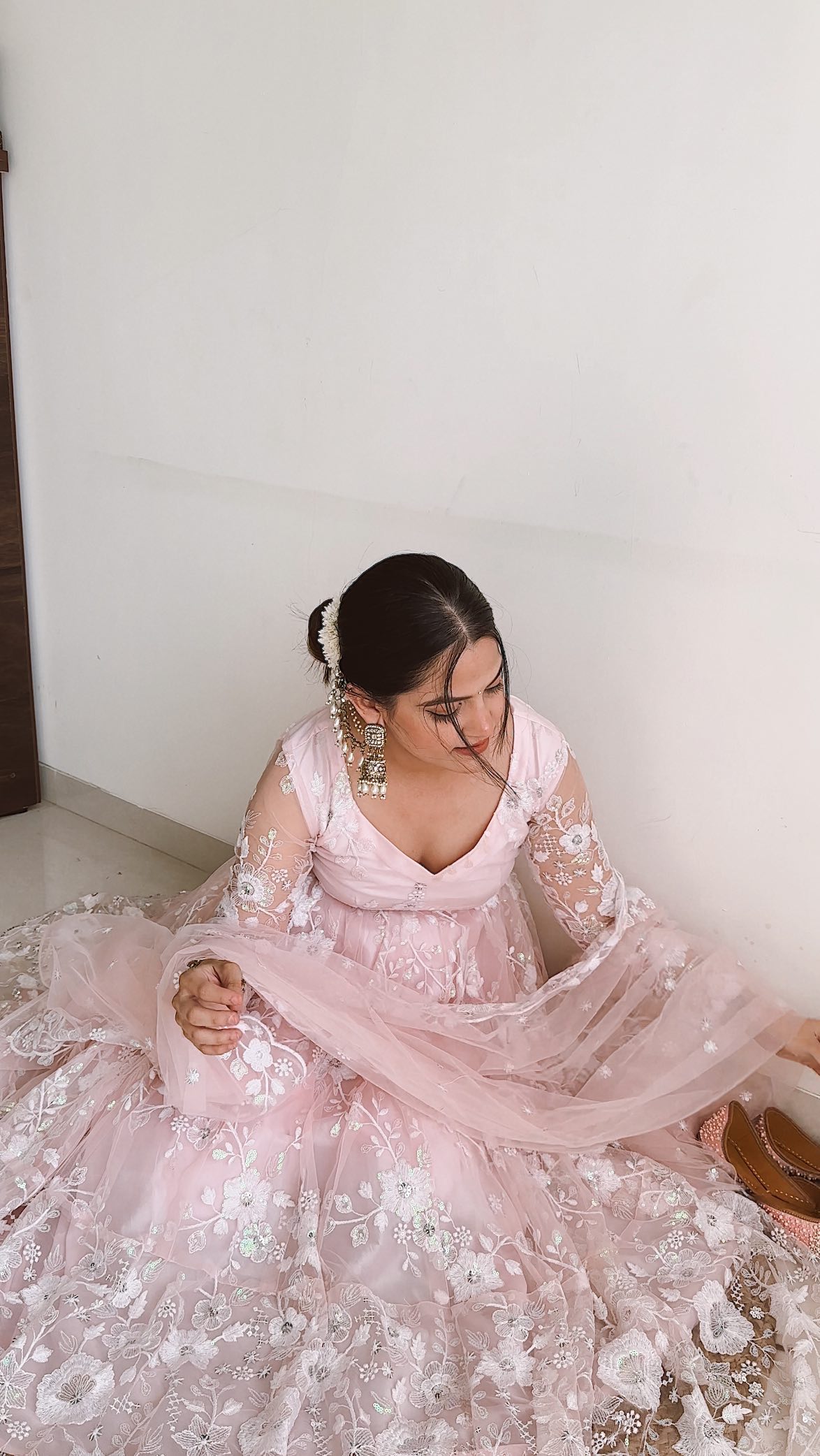 Pink Multi Embroidered Georgette Anarkali Kurta With Trousers And Dupatta (Set Of 3)