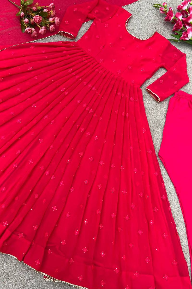 Bright Pink Faux Georgette Anarkali Style Gown
