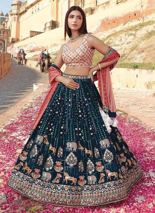 Blue color Sequence Embroidery work Designer Lehenga Choli for Any Function