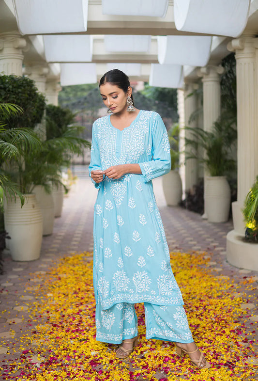 Kashaf Women Blue Chikankari Modal Set
