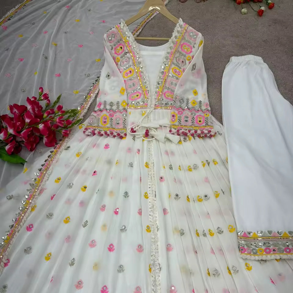 Indian Heavy Pure Georgette with Embroidery and Sequence Work and Diamond Stone Work Long Gowns with Embroidery Work Dupatta