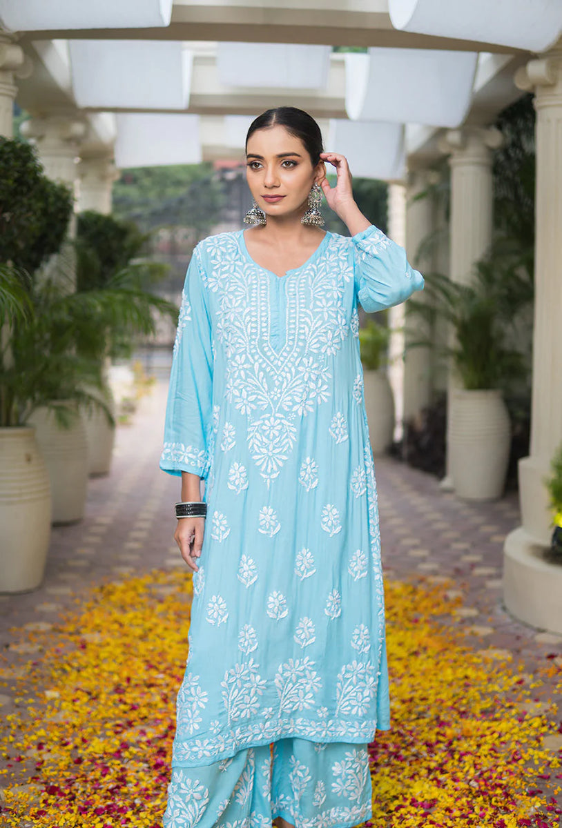 Kashaf Women Blue Chikankari Modal Set – Mydjgane