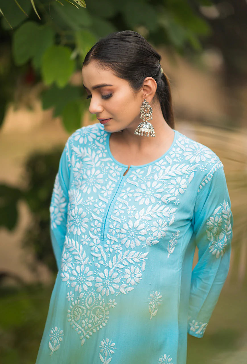 Kashaf Women Blue Chikankari Modal Set – Mydjgane