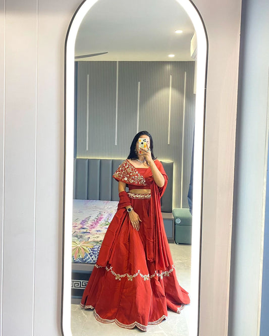 Red Georgette Ruffle Lehenga With Heavy Embroidered Blouse