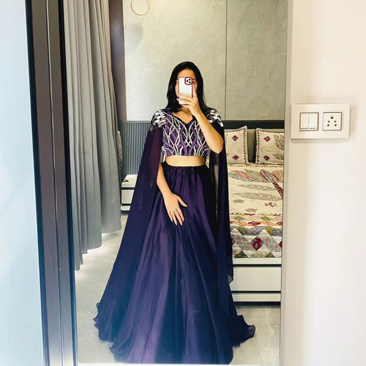 Purple Georgette Ruffle Lehenga With Heavy Embroidered Blouse