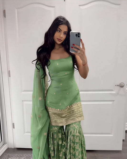 Sparkling Indian Sharara Suit for Women USA, Georgette Fully Stiched Sequin Embroidered Ethnic Readymade Wedding Wear, Indian Suit