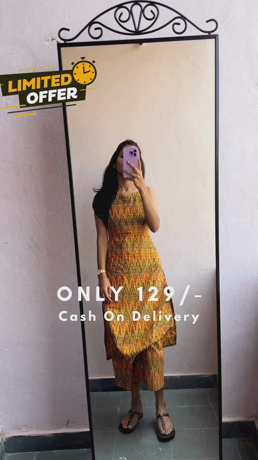 Yellow Floral Printed Kurta Set