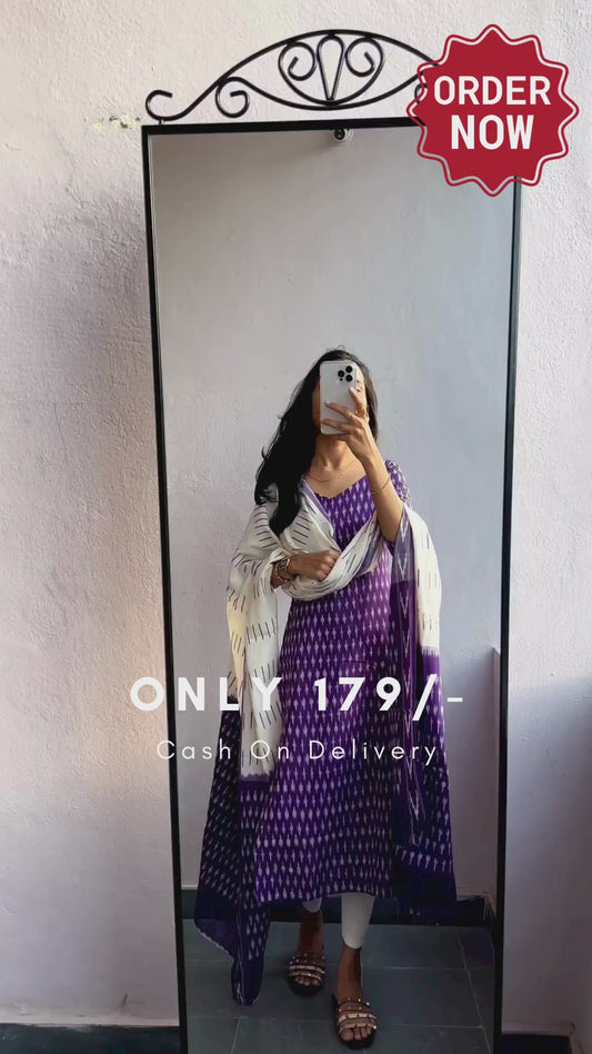 Women's Floral Printed Rayon Straight Kurta Pant Dupatta Set