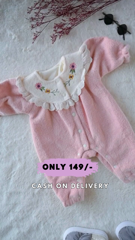 Kids Baby Girls Spring Autumn Casual Cute Embroidery Floral Long Sleeve Round Neck Bodysuit