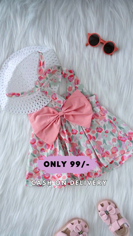 Girls Child Sleeveless Floral Prints Summer Beach Sundress Party Dresses Princess Dress Hat