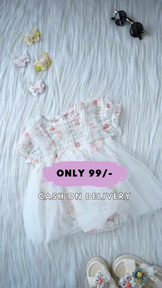 Off White Embroidered Skirt For Kids On Sale