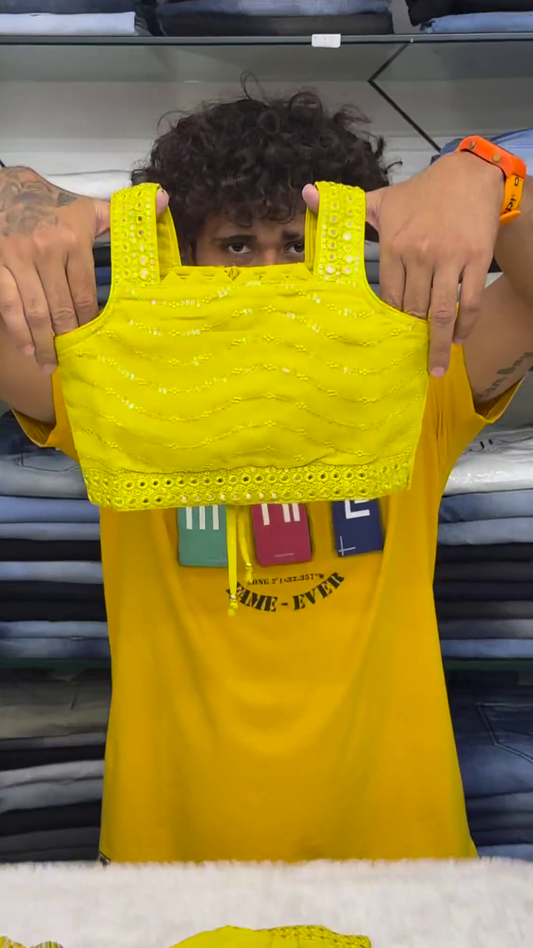 Yellow Sequence Work Embroidered Dhoti Set-1