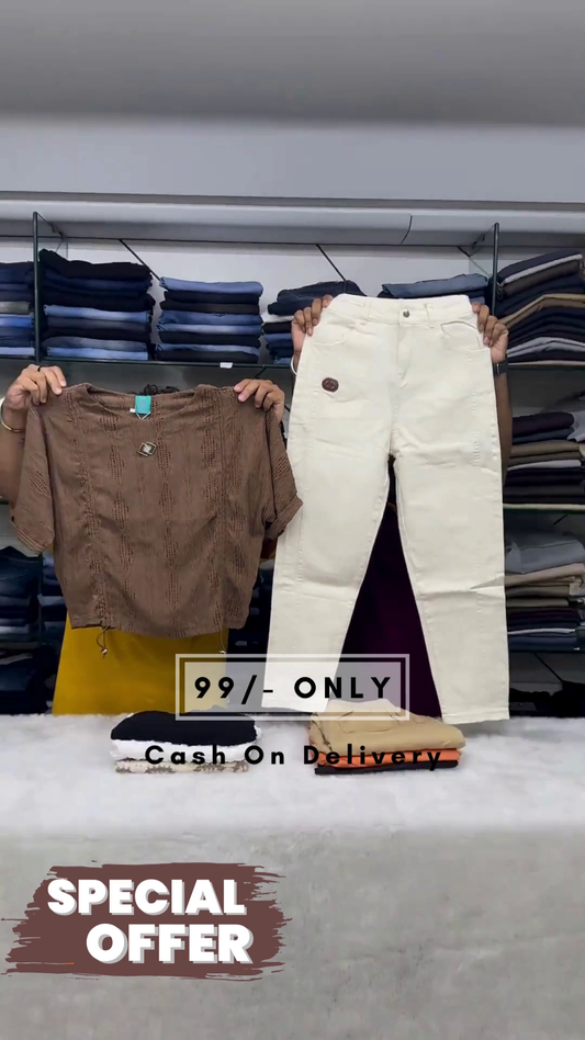 Girl's Orange Terry Cotton Shirt And Joggers with Utility Pockets-1