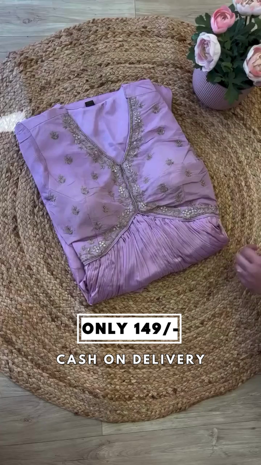 Nyra Lavender Sequence Work Gown-Bottom & Dupatta