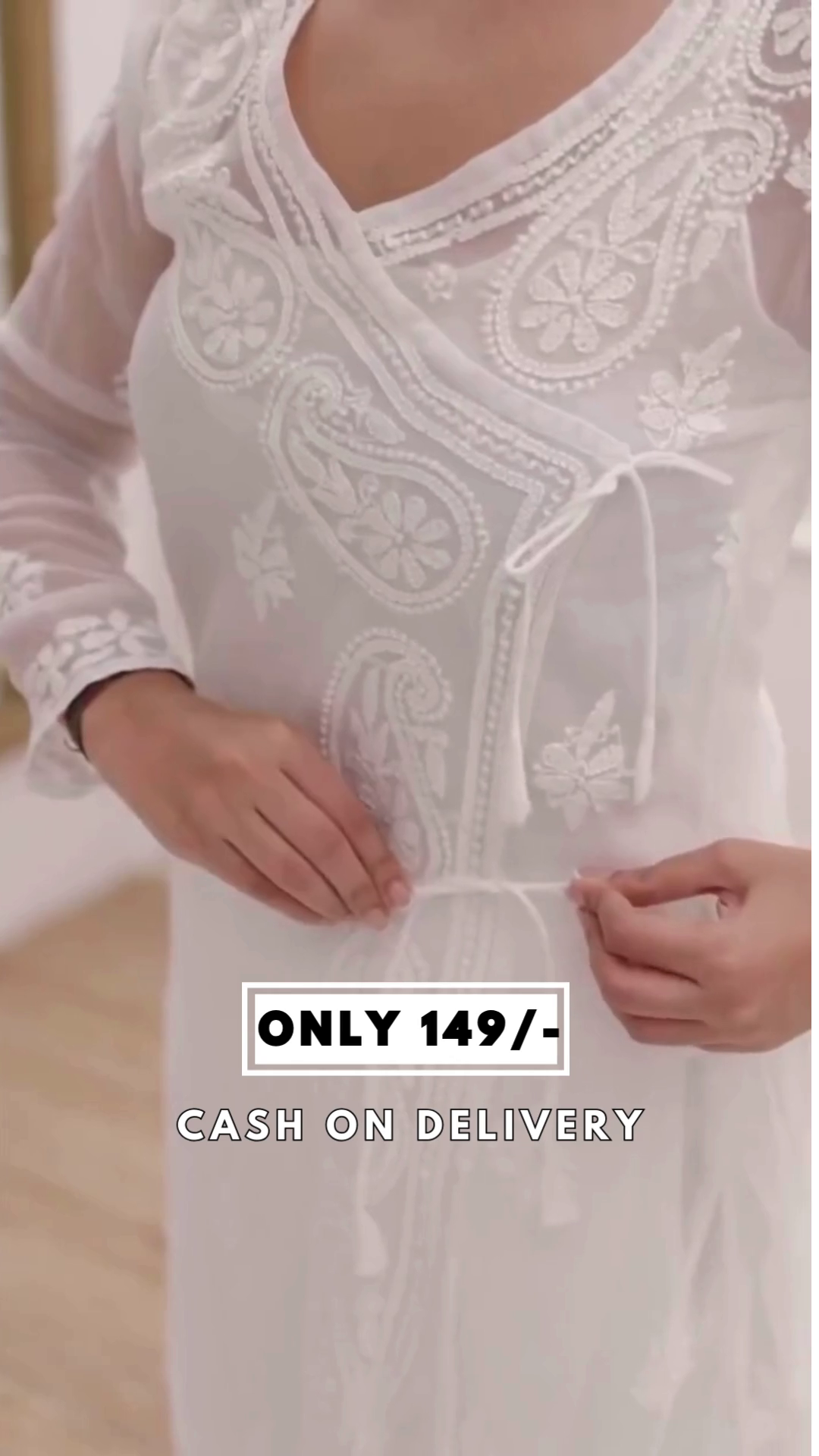 White Color Faux Georgette Chikankari Embroidery Work Kurti Set