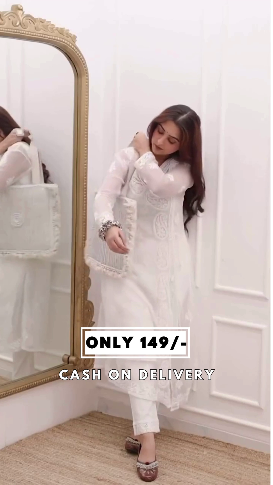 White Color Faux Georgette Chikankari Embroidery Work Kurti Set