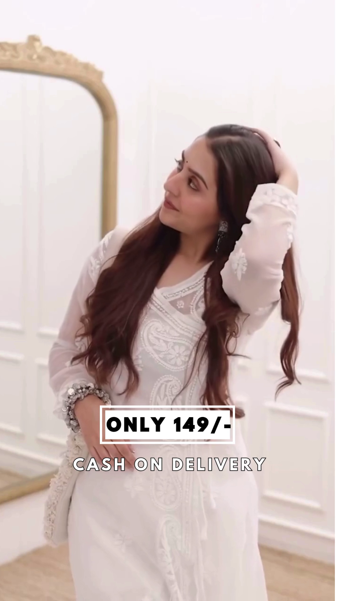 White Color Faux Georgette Chikankari Embroidery Work Kurti Set