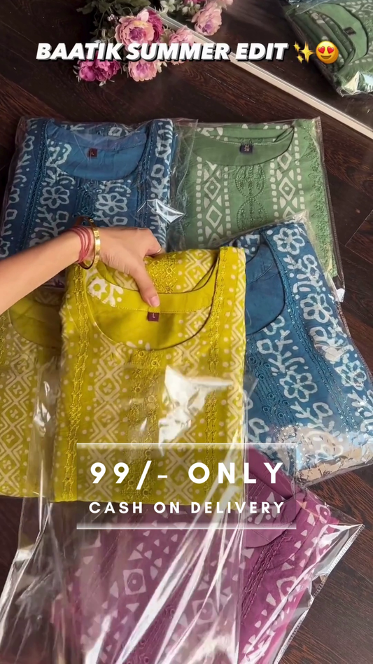 Women's Cotton Printed Straight Kurti Palazzo Pants Set